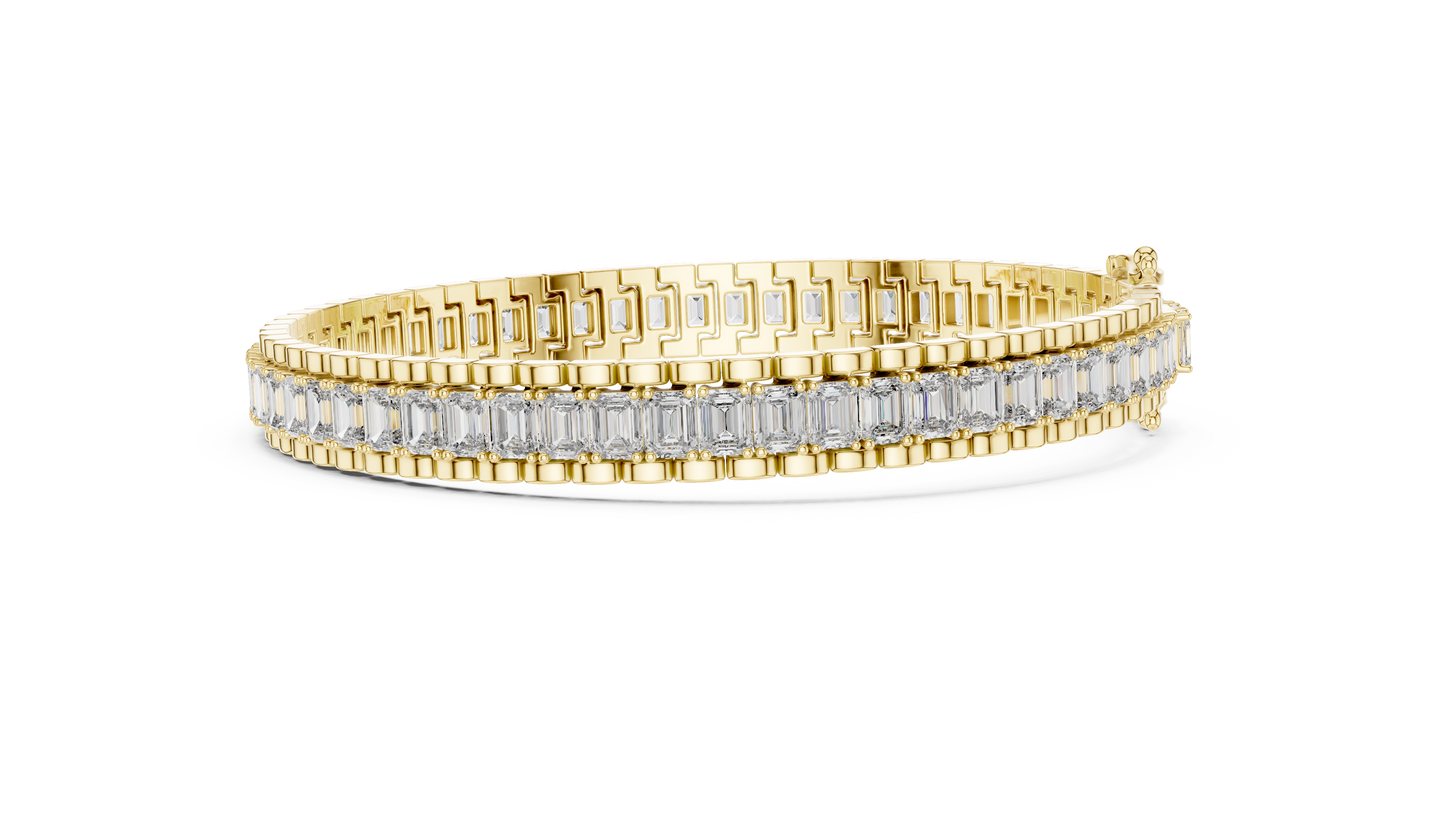 12CTW Vertical Emerald Cut Diamond Watch Link Bracelet - Yellow Gold