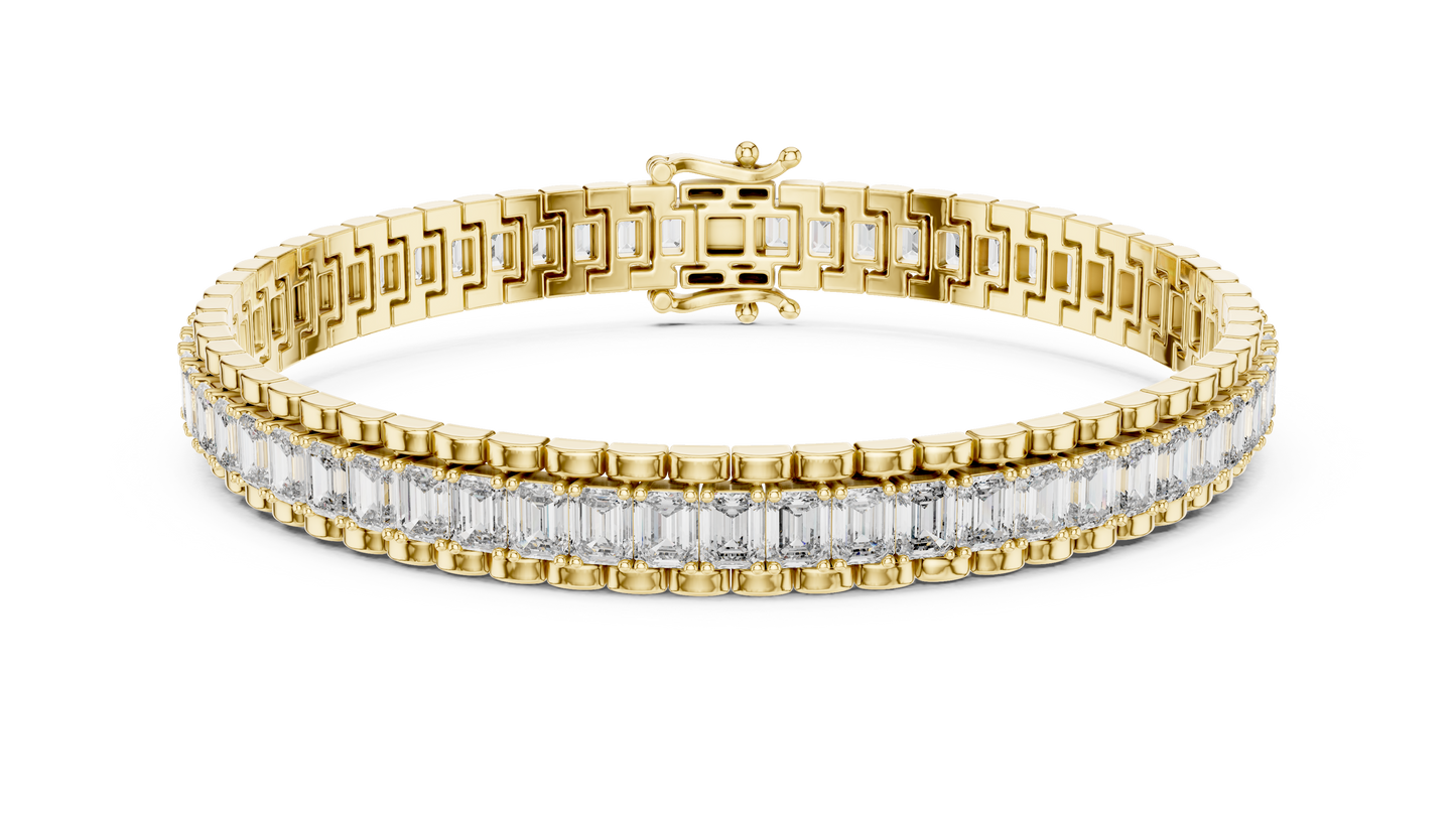 12CTW Vertical Emerald Cut Diamond Watch Link Bracelet - Yellow Gold