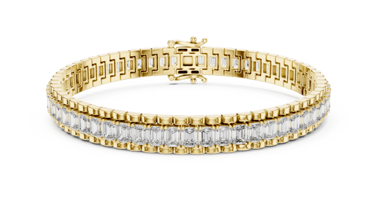 12 Carat Vertical Emerald Cut Diamond Watch Link Bracelet - Yellow Gold