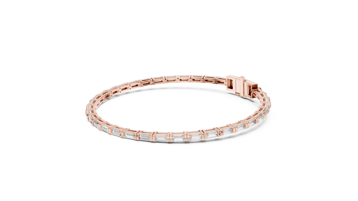 3.7CTW Horizontal Emerald Cut Diamond Tennis Bracelet - Yellow Gold