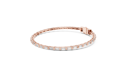 3.7CTW Horizontal Emerald Cut Diamond Tennis Bracelet - Yellow Gold