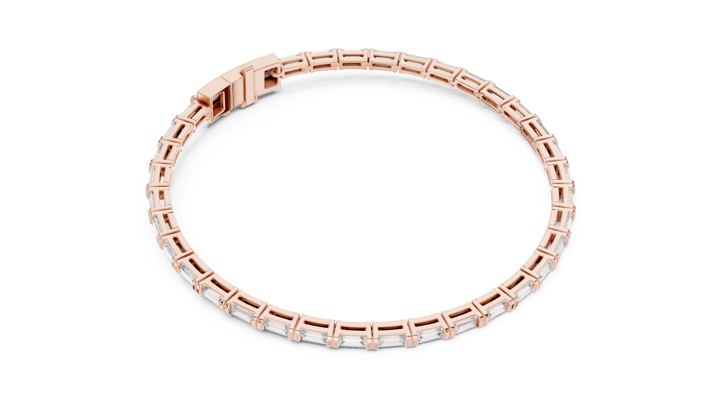 3.7CTW Horizontal Emerald Cut Diamond Tennis Bracelet - Yellow Gold
