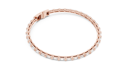 3.7CTW Horizontal Emerald Cut Diamond Tennis Bracelet - Yellow Gold