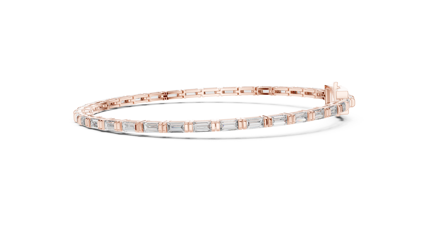 3.7CTW Horizontal Emerald Cut Diamond Tennis Bracelet - Yellow Gold