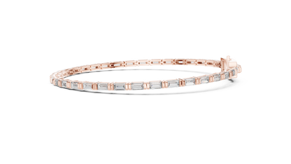 3.7CTW Horizontal Emerald Cut Diamond Tennis Bracelet - Yellow Gold