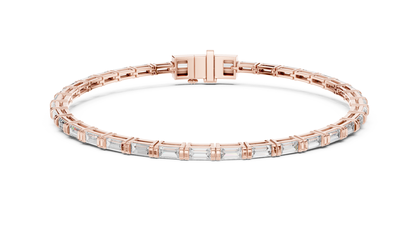 3.7CTW Horizontal Emerald Cut Diamond Tennis Bracelet - Yellow Gold
