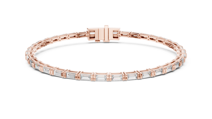 3.7CTW Horizontal Emerald Cut Diamond Tennis Bracelet - Yellow Gold