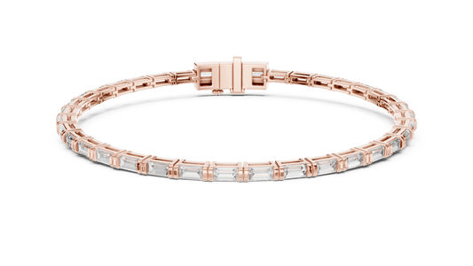 3.7 Carat Horizontal Emerald Cut Diamond Tennis Bracelet - Yellow Gold