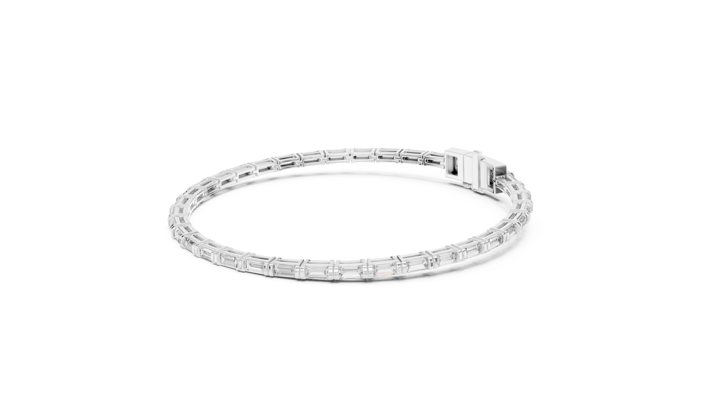3.7CTW Horizontal Emerald Cut Diamond Tennis Bracelet - Yellow Gold