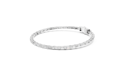 3.7CTW Horizontal Emerald Cut Diamond Tennis Bracelet - Yellow Gold