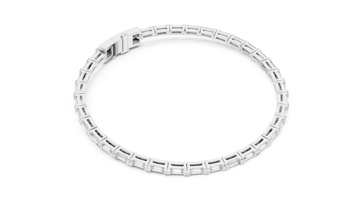 3.7CTW Horizontal Emerald Cut Diamond Tennis Bracelet - Yellow Gold
