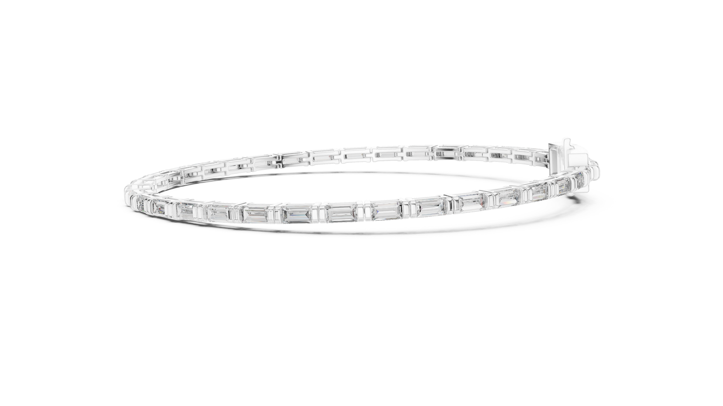 3.7CTW Horizontal Emerald Cut Diamond Tennis Bracelet - Yellow Gold