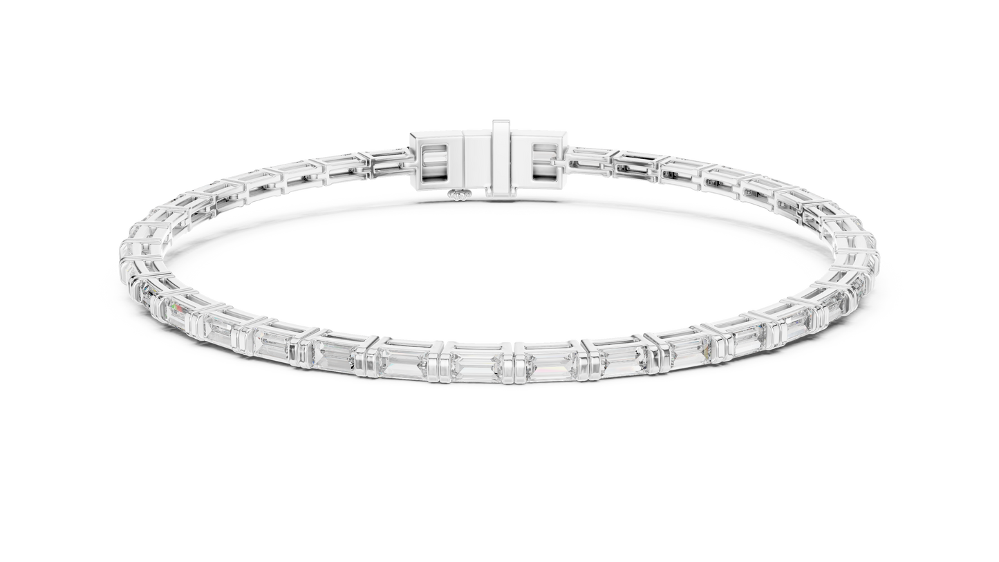 3.7CTW Horizontal Emerald Cut Diamond Tennis Bracelet - Yellow Gold
