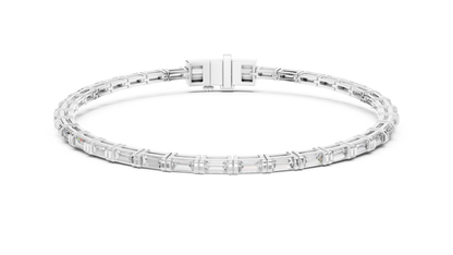 3.7CTW Horizontal Emerald Cut Diamond Tennis Bracelet - Yellow Gold