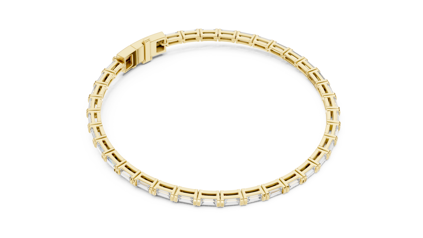 3.7CTW Horizontal Emerald Cut Diamond Tennis Bracelet - Yellow Gold