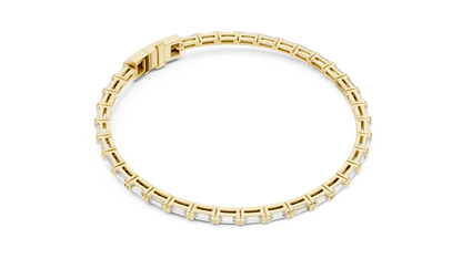 3.7CTW Horizontal Emerald Cut Diamond Tennis Bracelet - Yellow Gold