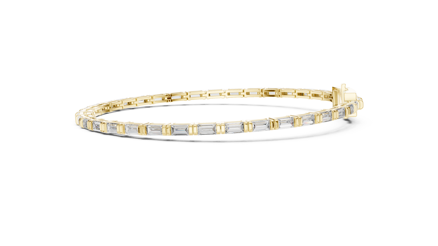 3.7CTW Horizontal Emerald Cut Diamond Tennis Bracelet - Yellow Gold