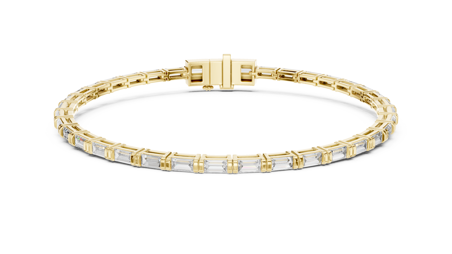 3.7CTW Horizontal Emerald Cut Diamond Tennis Bracelet - Yellow Gold