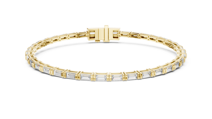 3.7CTW Horizontal Emerald Cut Diamond Tennis Bracelet - Yellow Gold