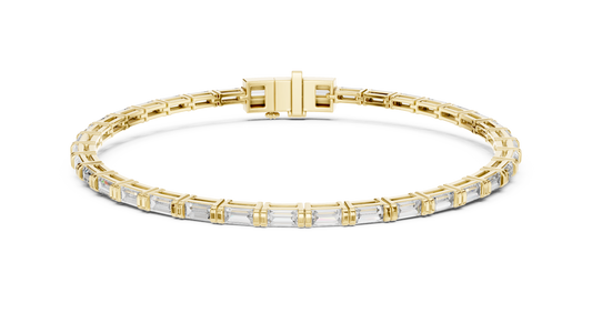 3.7 Carat Horizontal Emerald Cut Diamond Tennis Bracelet - Yellow Gold
