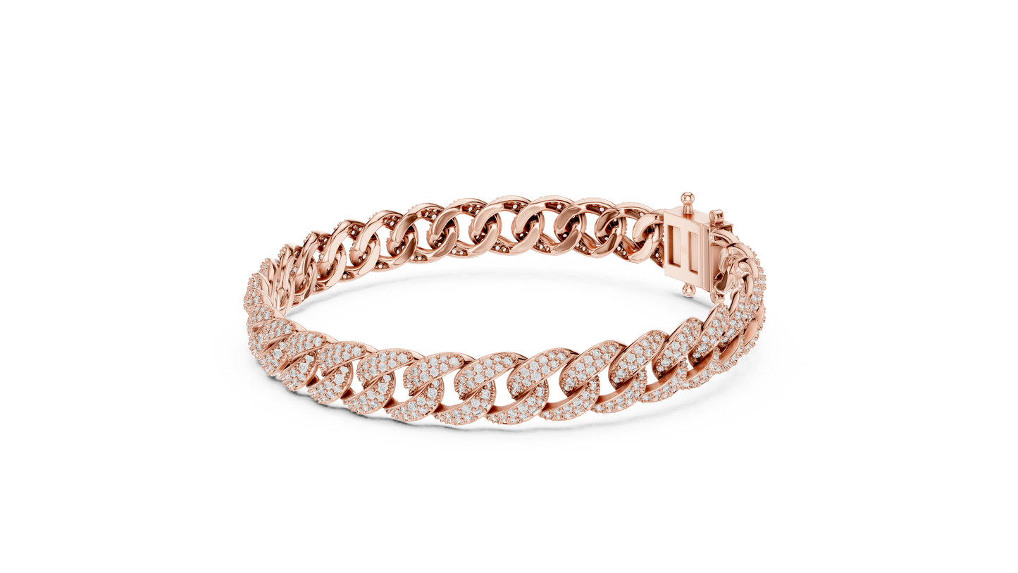 5CTW Iced Out Pave Diamond Cuban Link Bracelet - Yellow Gold