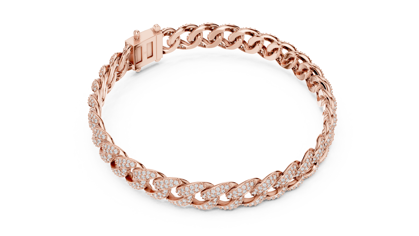 5CTW Iced Out Pave Diamond Cuban Link Bracelet - Yellow Gold