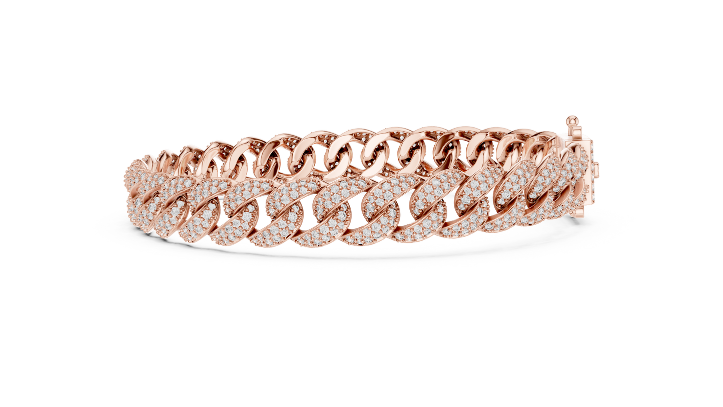 5CTW Iced Out Pave Diamond Cuban Link Bracelet - Yellow Gold