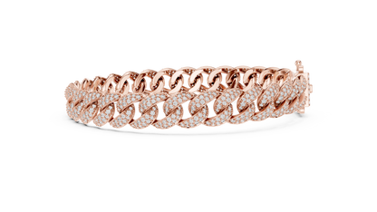 5CTW Iced Out Pave Diamond Cuban Link Bracelet - Yellow Gold