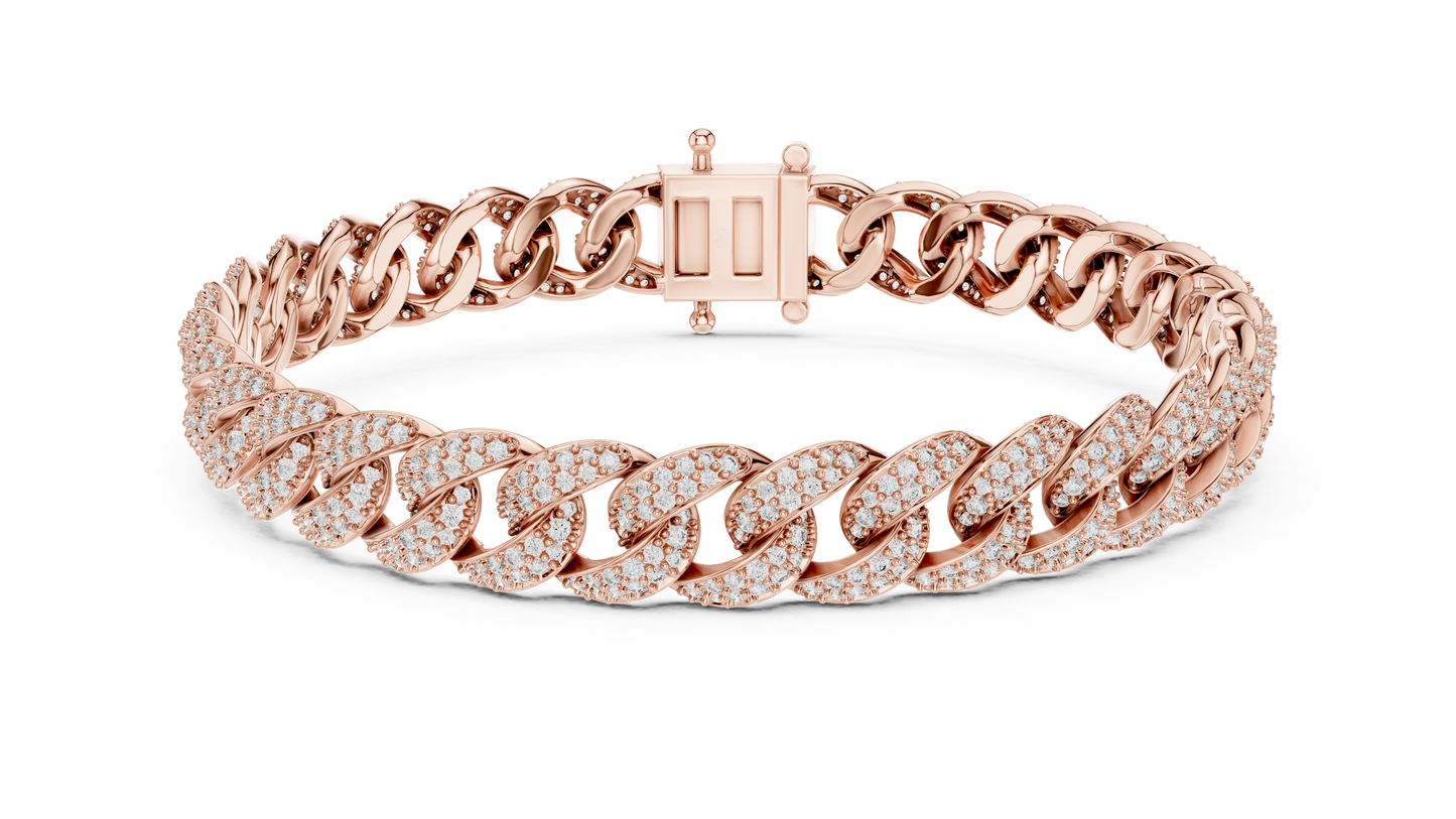 5CTW Iced Out Pave Diamond Cuban Link Bracelet - Yellow Gold