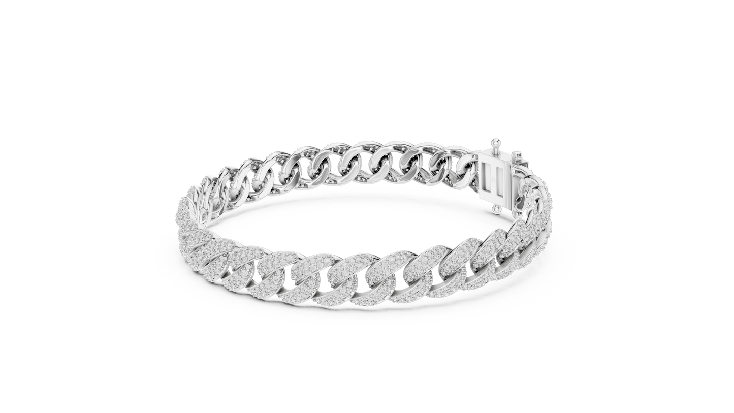 5CTW Iced Out Pave Diamond Cuban Link Bracelet - Yellow Gold