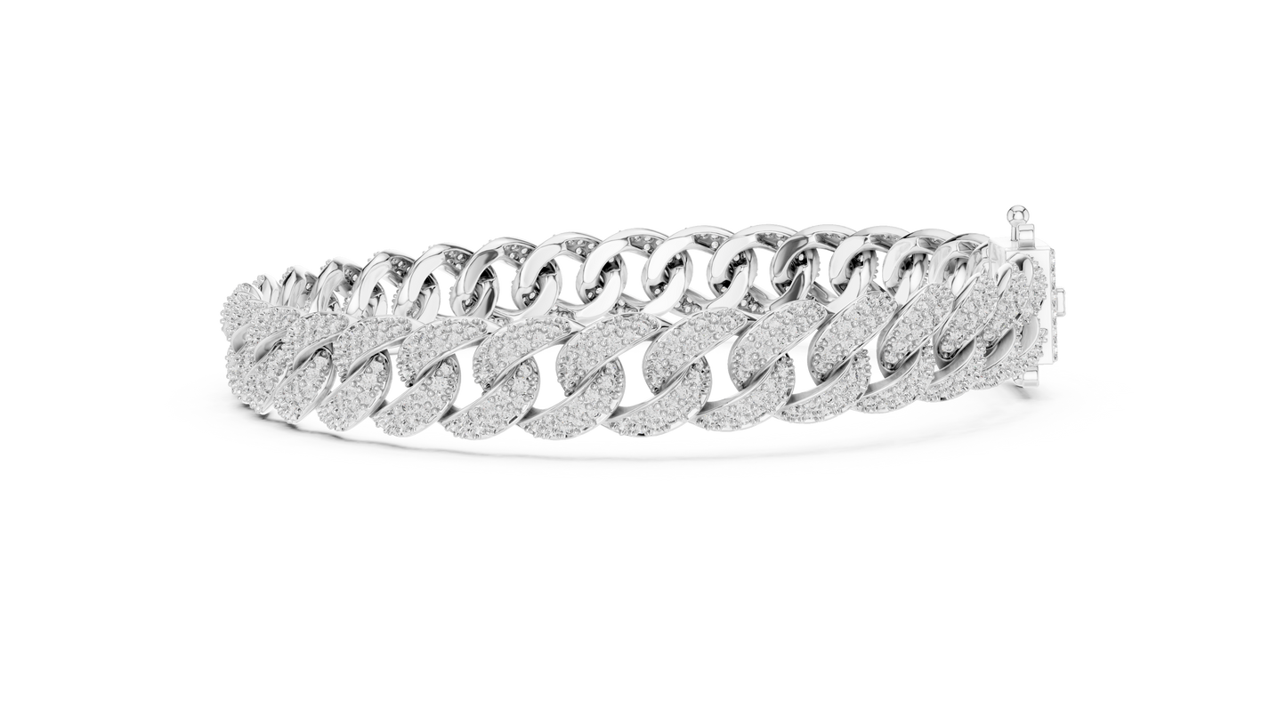 5CTW Iced Out Pave Diamond Cuban Link Bracelet - Yellow Gold