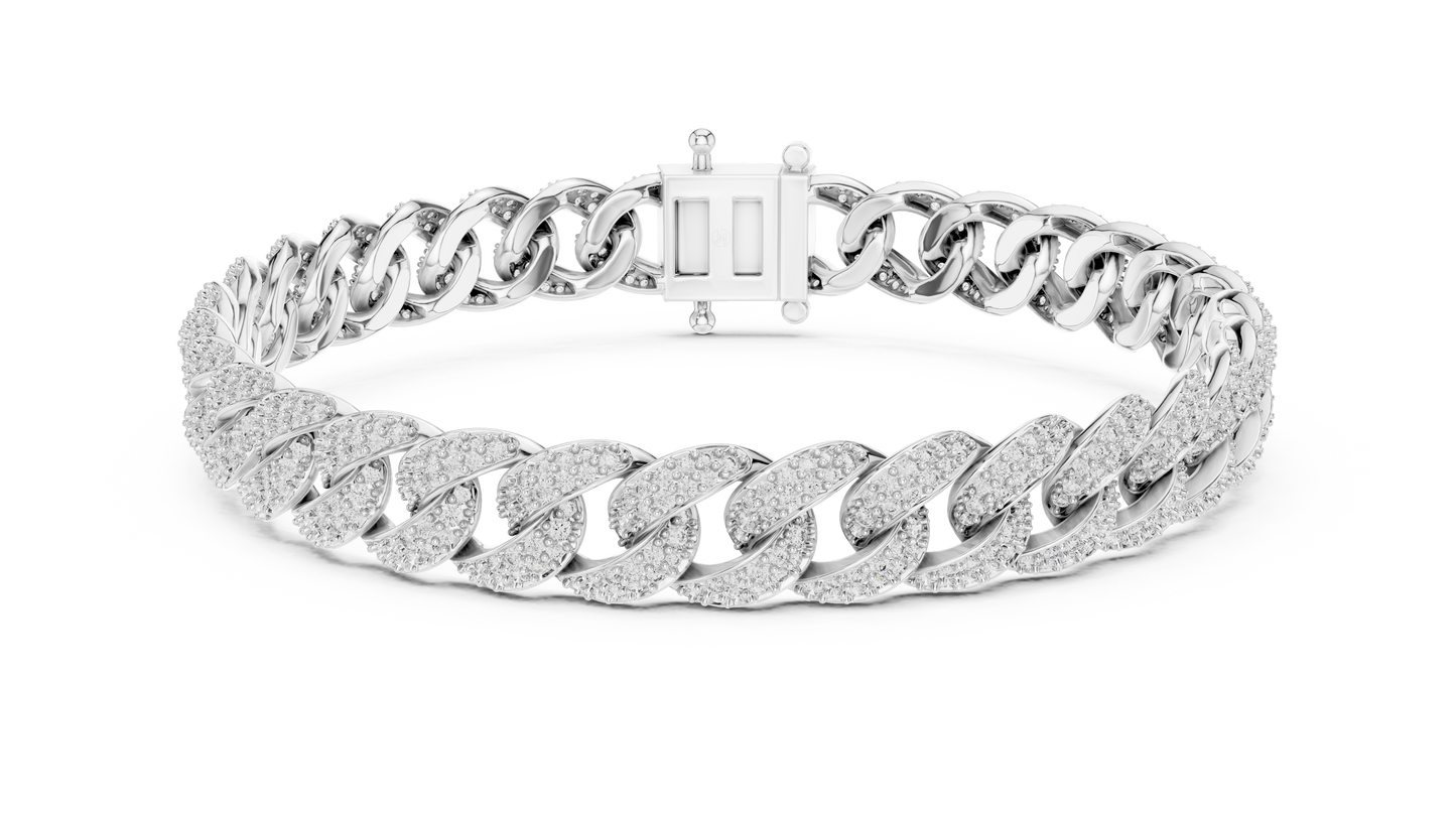 5CTW Iced Out Pave Diamond Cuban Link Bracelet - Yellow Gold