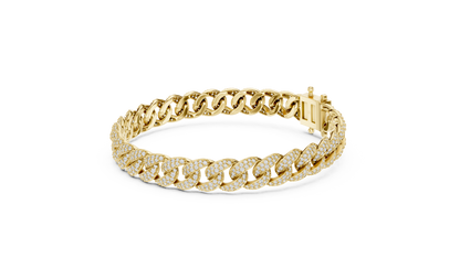 5CTW Iced Out Pave Diamond Cuban Link Bracelet - Yellow Gold
