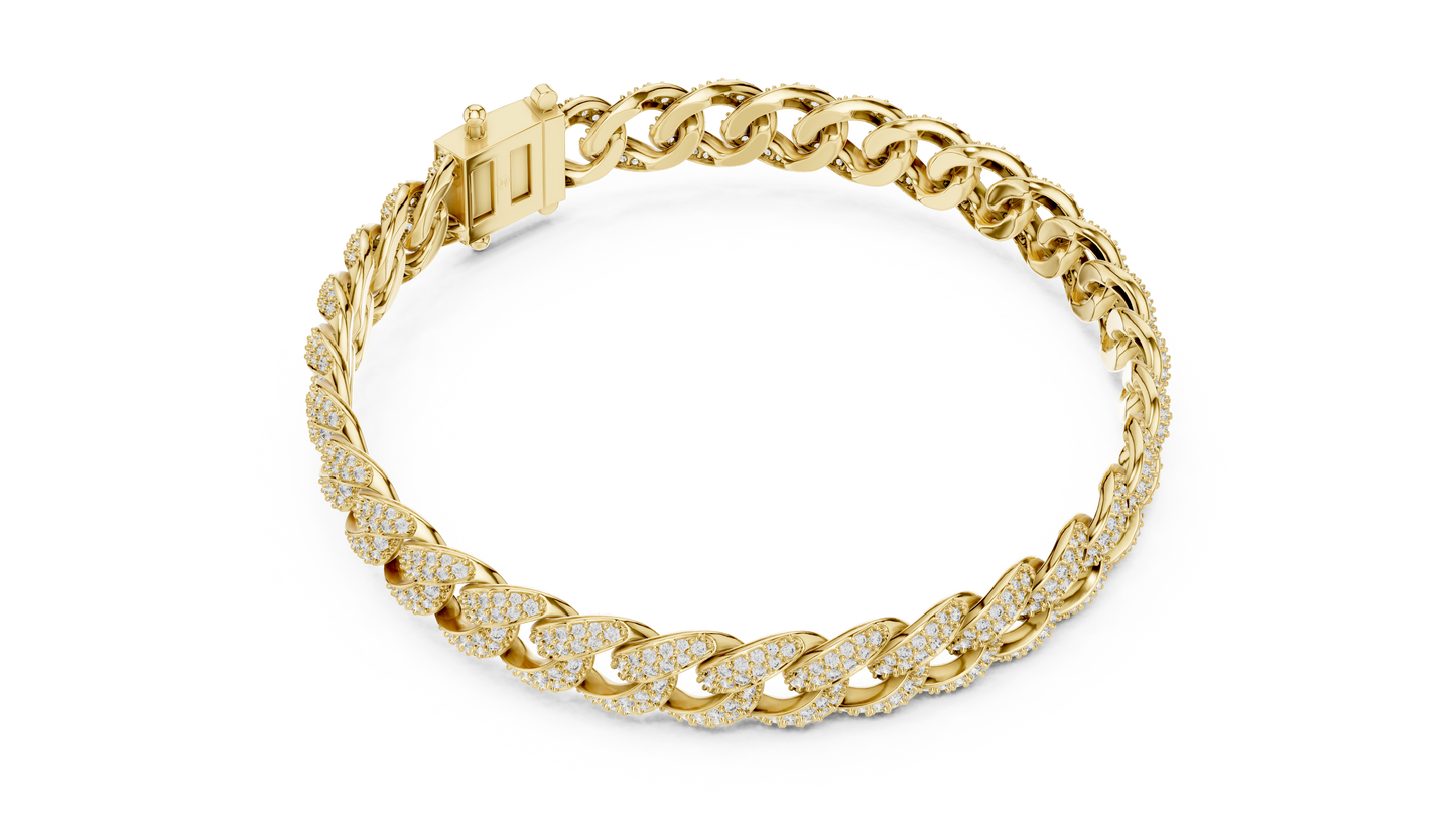 5CTW Iced Out Pave Diamond Cuban Link Bracelet - Yellow Gold