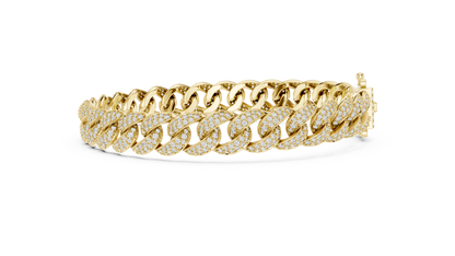 5CTW Iced Out Pave Diamond Cuban Link Bracelet - Yellow Gold