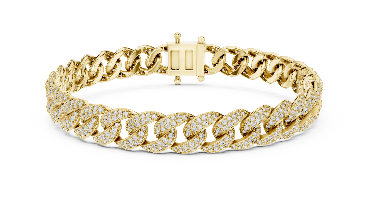 5CTW Iced Out Pave Diamond Cuban Link Bracelet - Yellow Gold