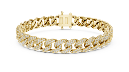 5CTW Iced Out Pave Diamond Cuban Link Bracelet - Yellow Gold