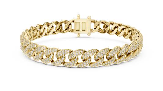 5 Carat Iced Out Pave Diamond Cuban Link Bracelet - Yellow Gold