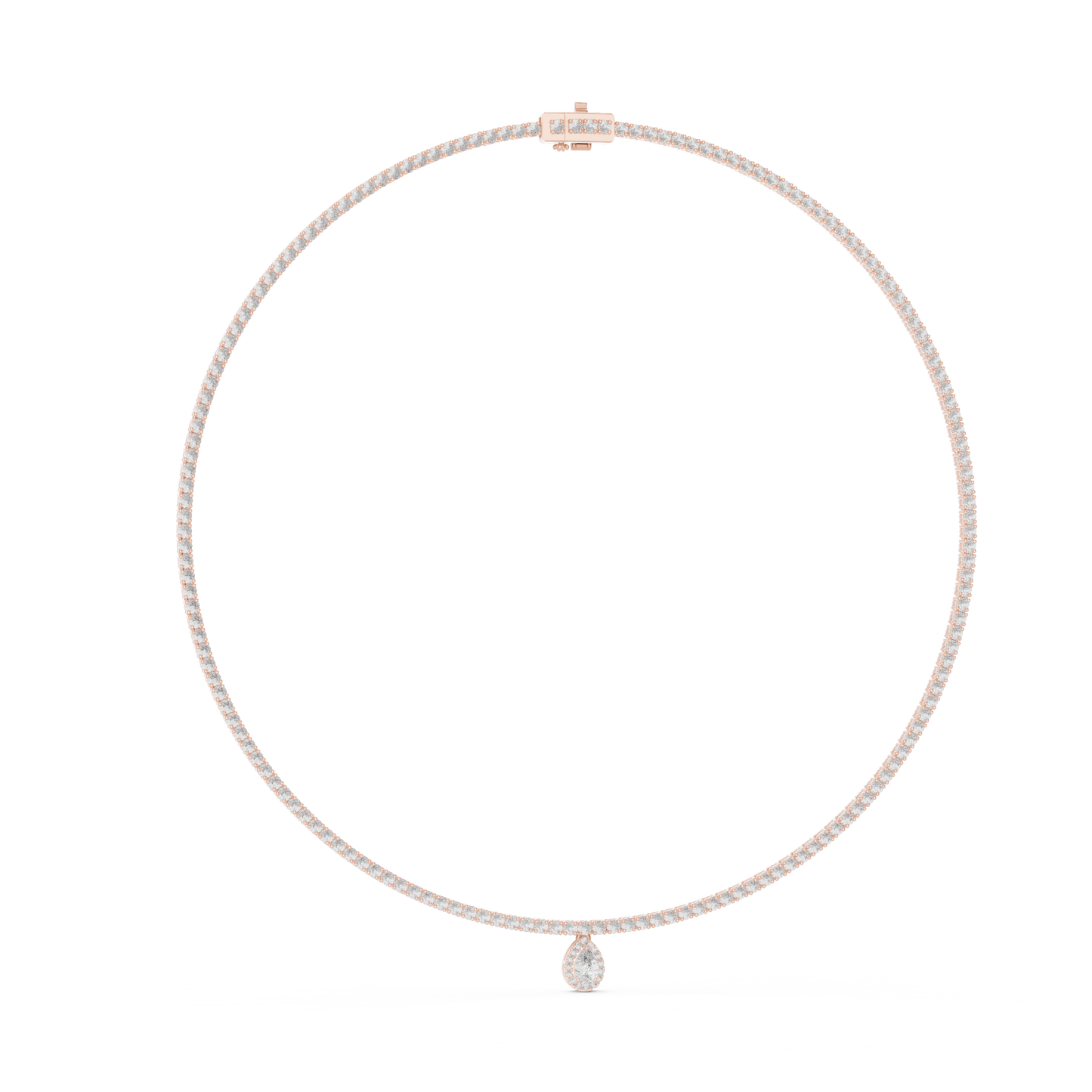 4.53ctw Yellow Gold Diamond Tennis Necklace with Pear-Cut Drop Pendant Necklace