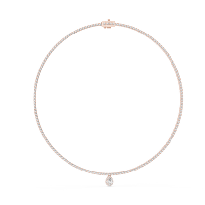 4.53ctw Yellow Gold Diamond Tennis Necklace with Pear-Cut Drop Pendant Necklace