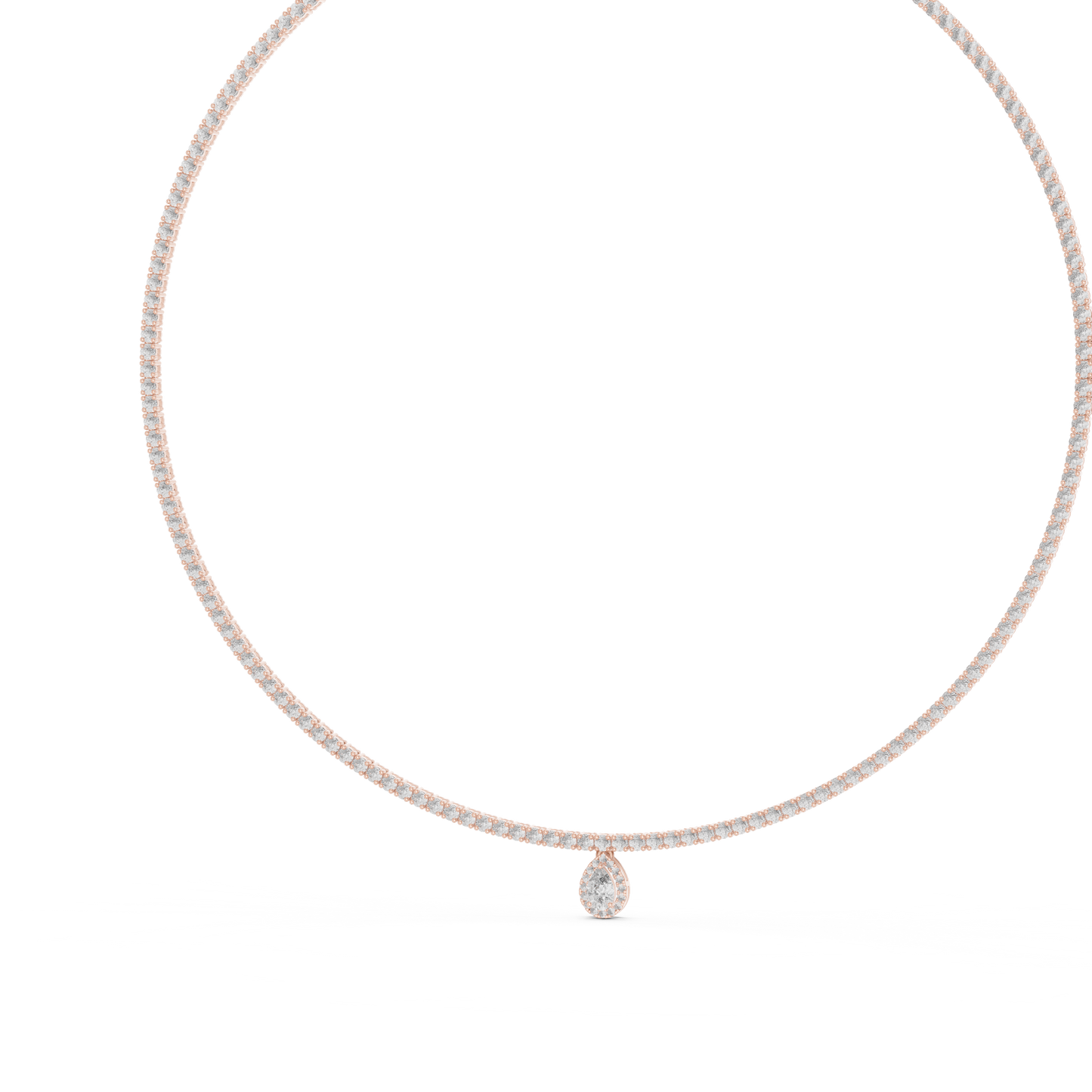 4.53ctw Yellow Gold Diamond Tennis Necklace with Pear-Cut Drop Pendant Necklace
