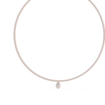 4.53ctw Yellow Gold Diamond Tennis Necklace with Pear-Cut Drop Pendant Necklace