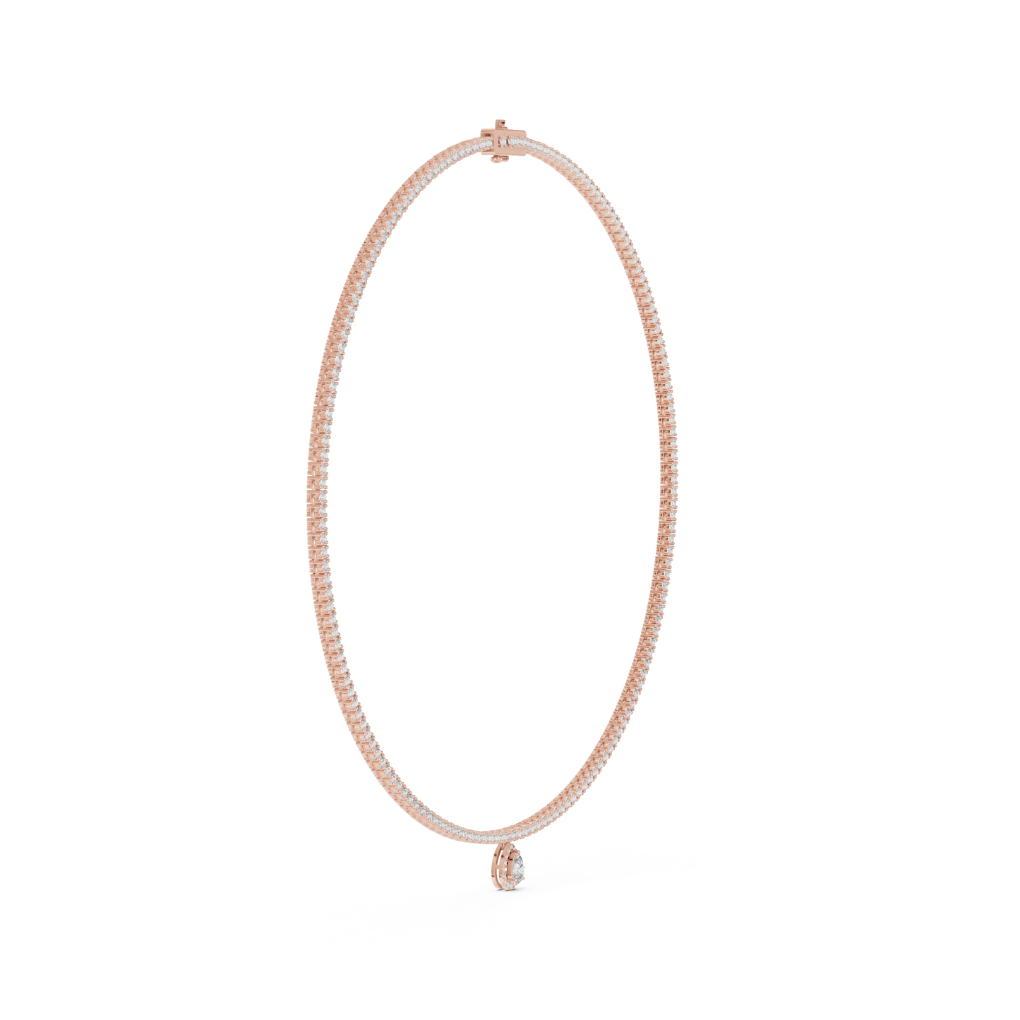4.53ctw Yellow Gold Diamond Tennis Necklace with Pear-Cut Drop Pendant Necklace