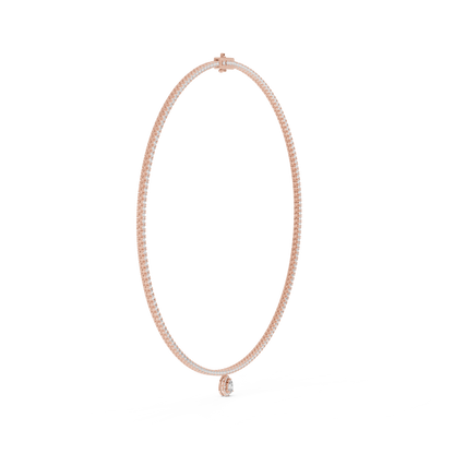 4.53ctw Yellow Gold Diamond Tennis Necklace with Pear-Cut Drop Pendant Necklace