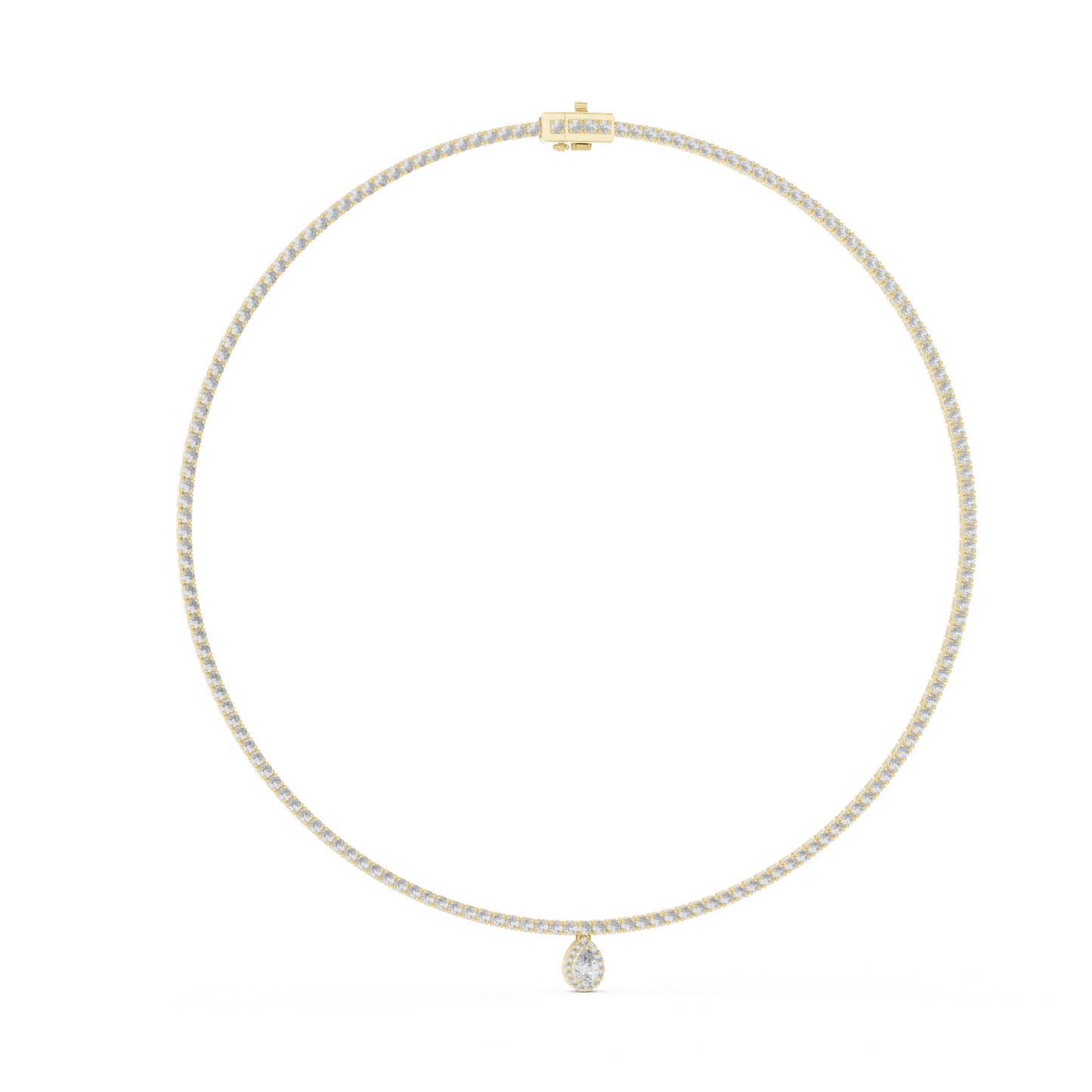 4.53ctw Yellow Gold Diamond Tennis Necklace with Pear-Cut Drop Pendant Necklace