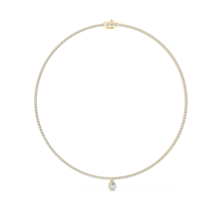 4.53ctw Yellow Gold Diamond Tennis Necklace with Pear-Cut Drop Pendant Necklace