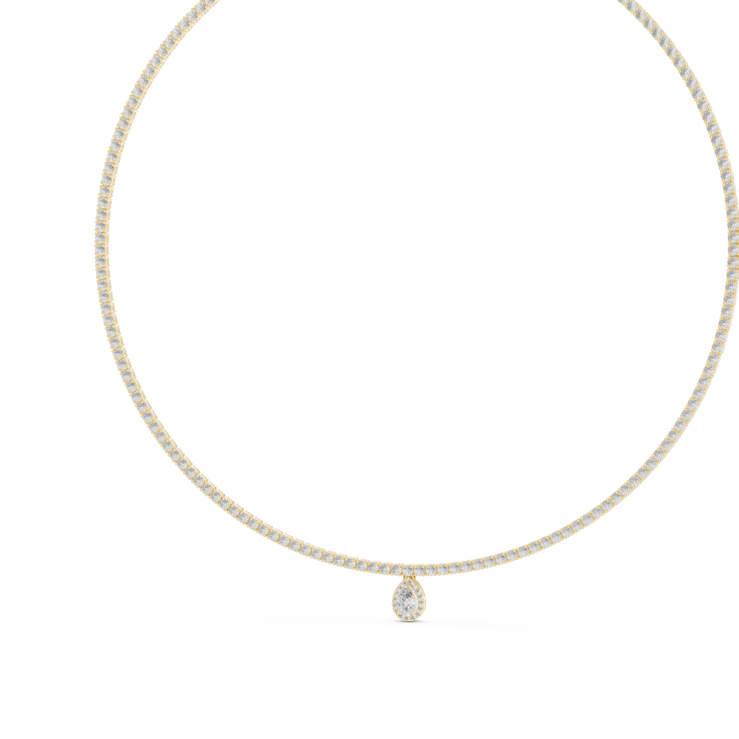 4.53ctw Yellow Gold Diamond Tennis Necklace with Pear-Cut Drop Pendant Necklace