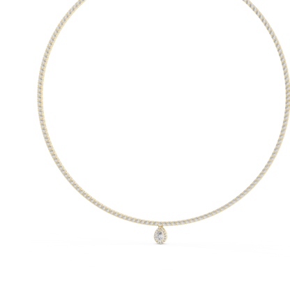 4.53ctw Yellow Gold Diamond Tennis Necklace with Pear-Cut Drop Pendant Necklace