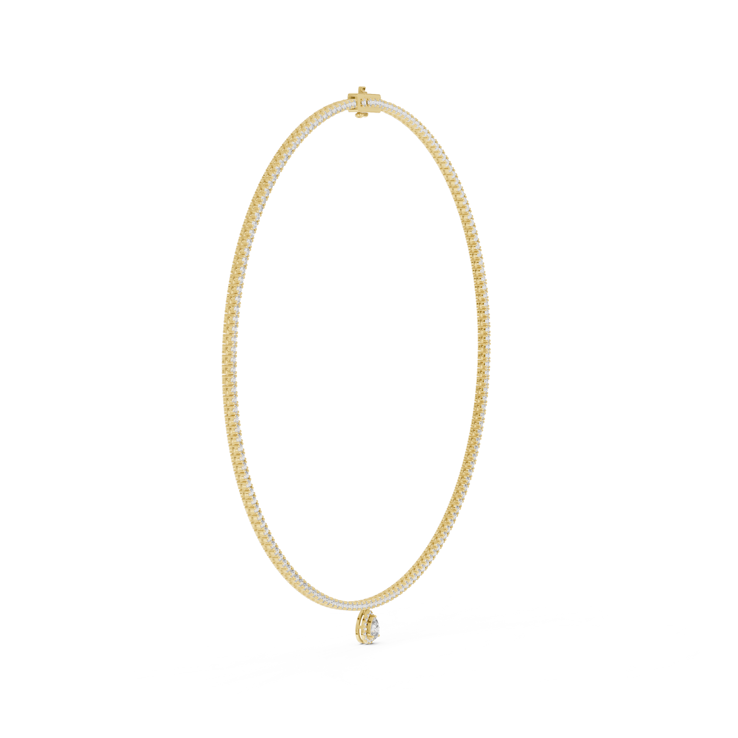 4.53ctw Yellow Gold Diamond Tennis Necklace with Pear-Cut Drop Pendant Necklace