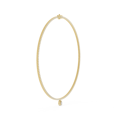 4.53ctw Yellow Gold Diamond Tennis Necklace with Pear-Cut Drop Pendant Necklace